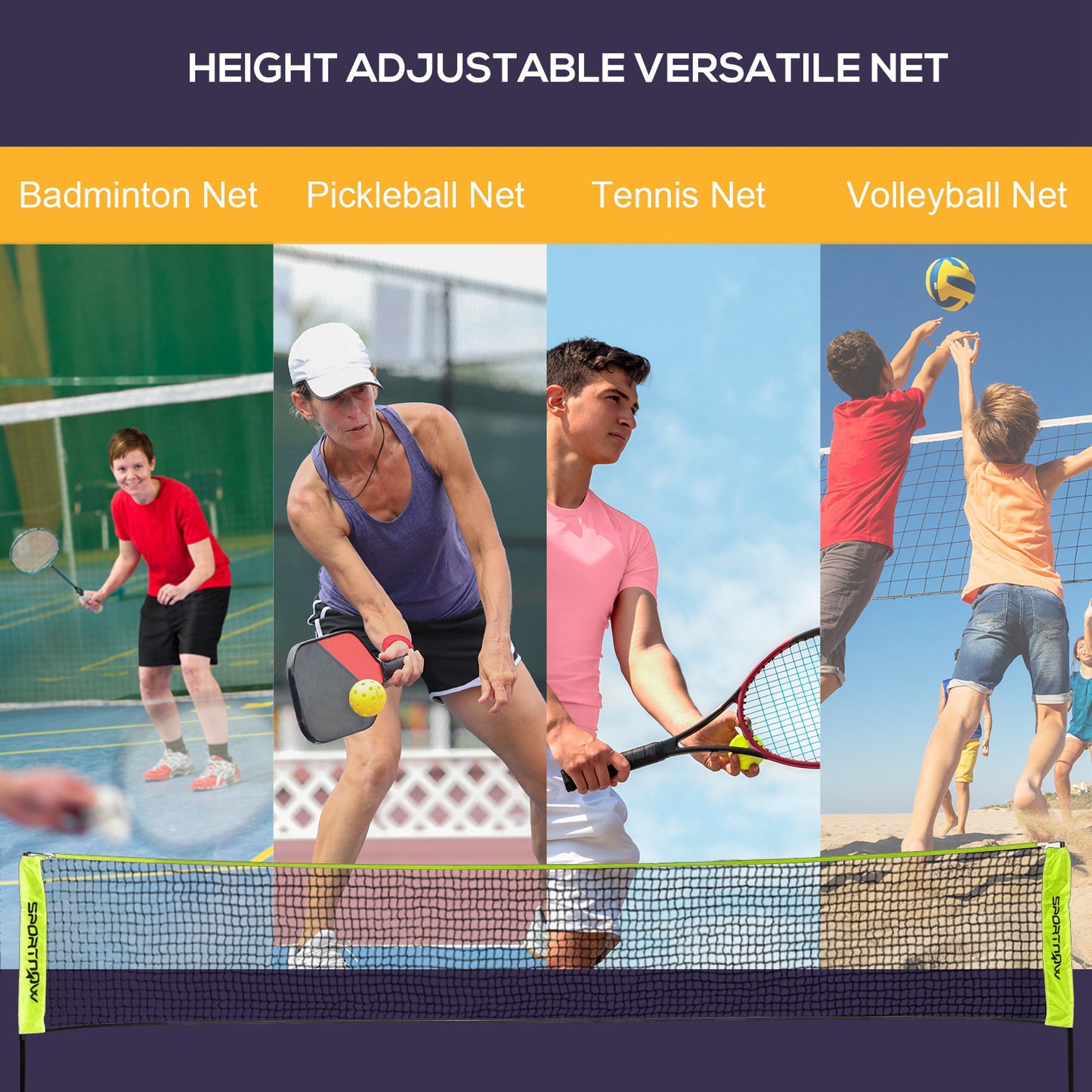 4m Badminton Net, Height Adjustable Outdoor Sports Net