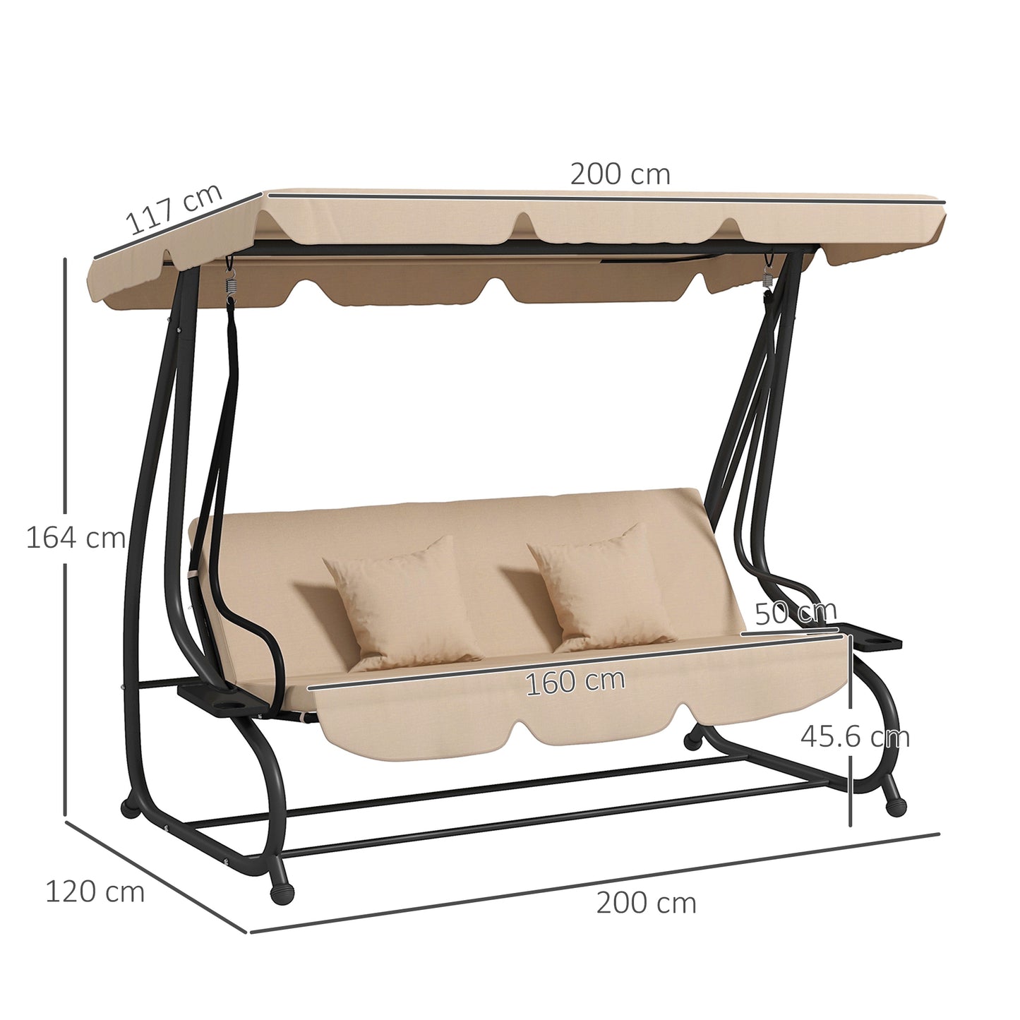 Three-Person garden Swing Chair, with Adjustable Canopy
