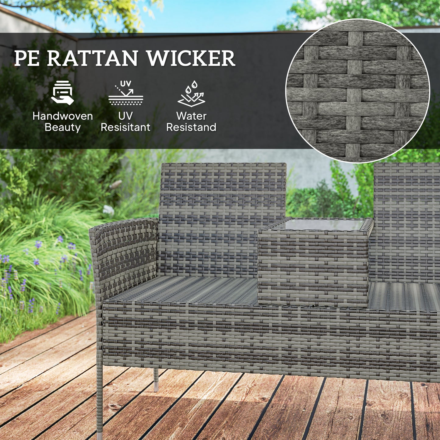 Two-Seat Rattan Chair, with Middle Table
