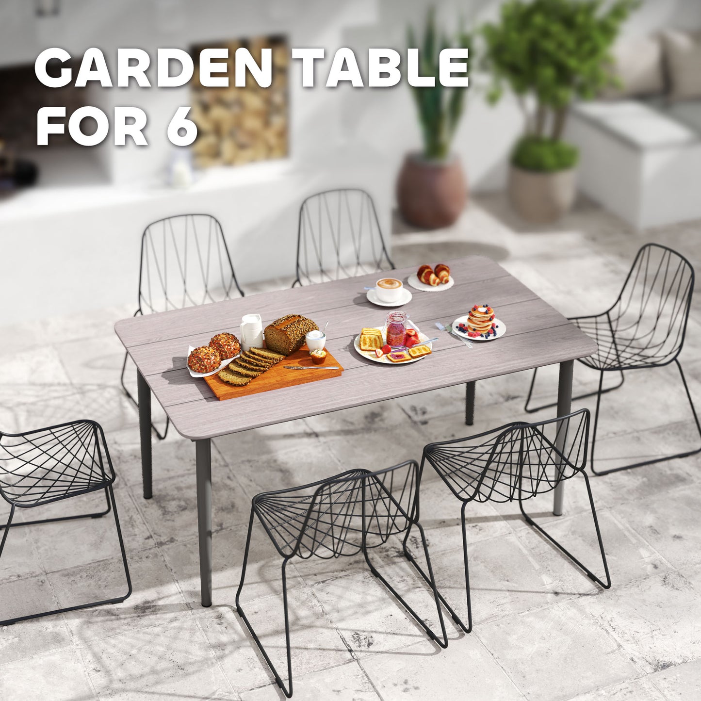 Garden Table, Outdoor Dining Table for 6 People, 160 x 90 x 74 cm