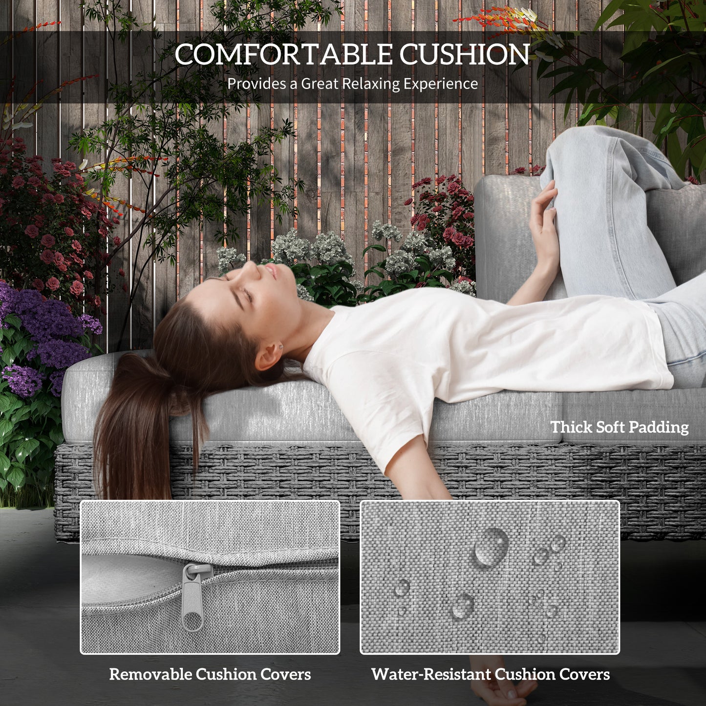 Three-Piece Rattan Sofa Set, with Cushions