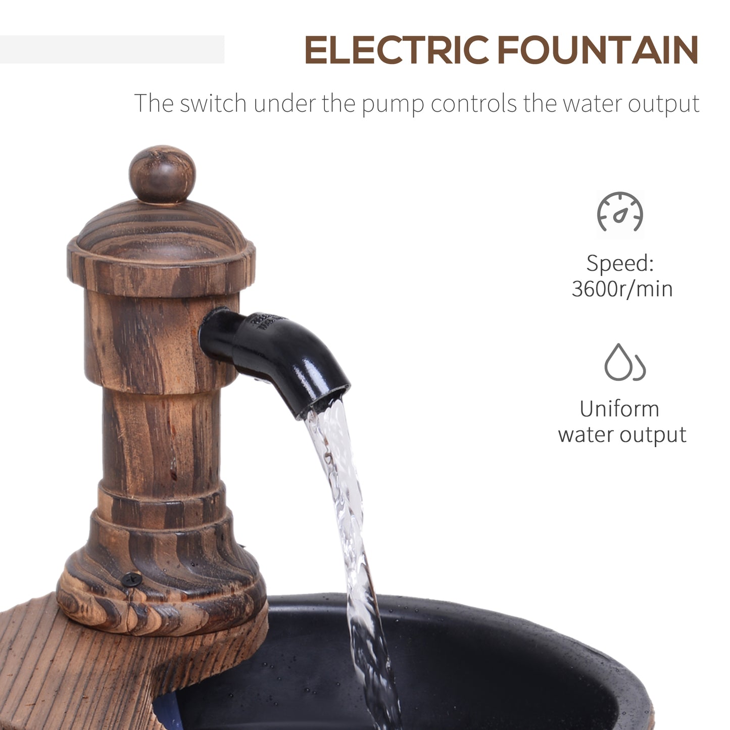 Wood Barrel Patio Water Fountain Garden Decorative Ornament Water