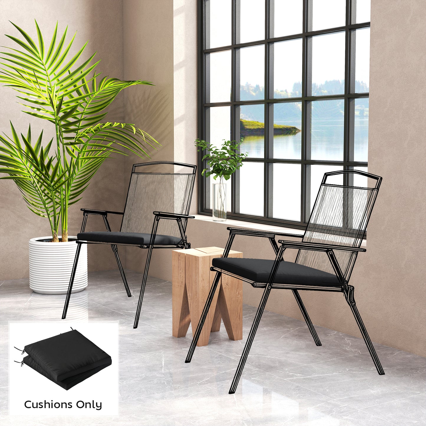 Outdoor Seat Cushions Set of 2 with Ties, Waterproof Garden Seat Pads
