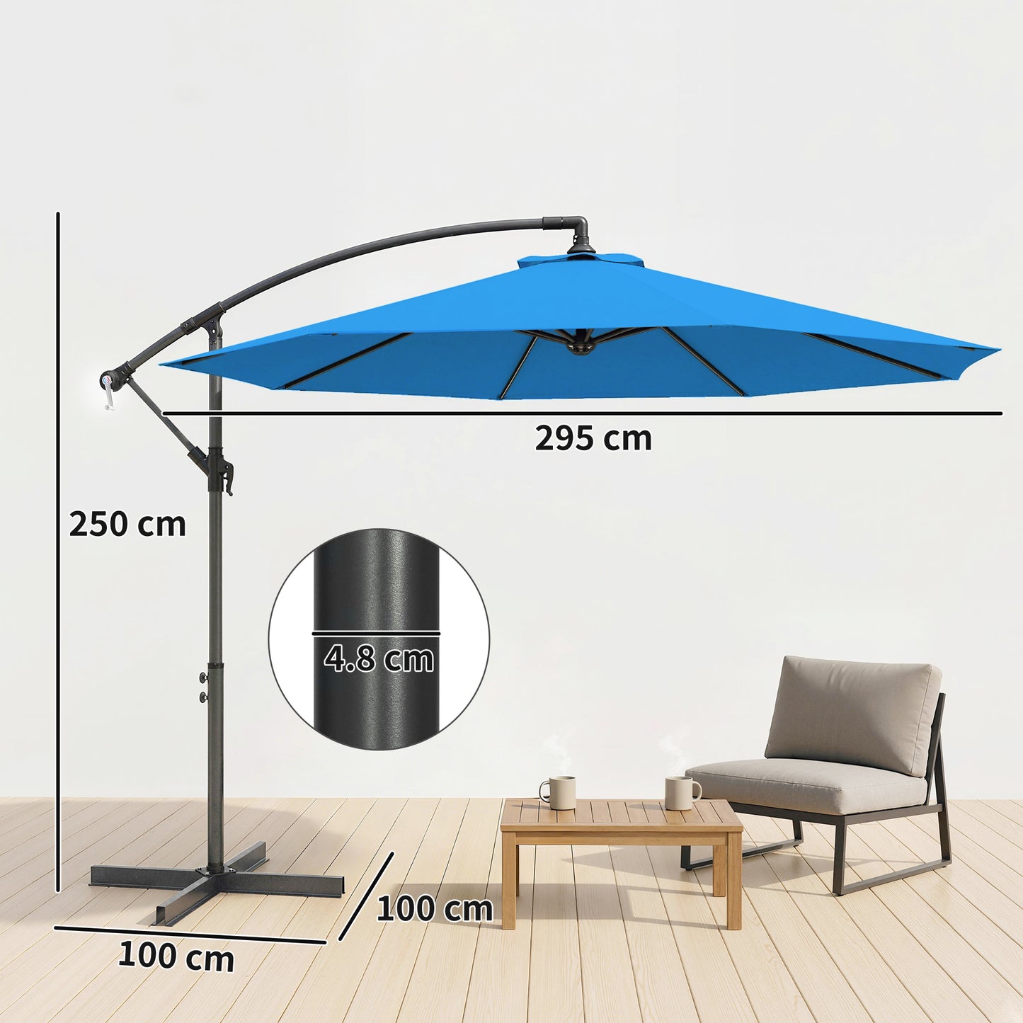 3m Overhanging Cantilever Parasol, with Cross Base (4)