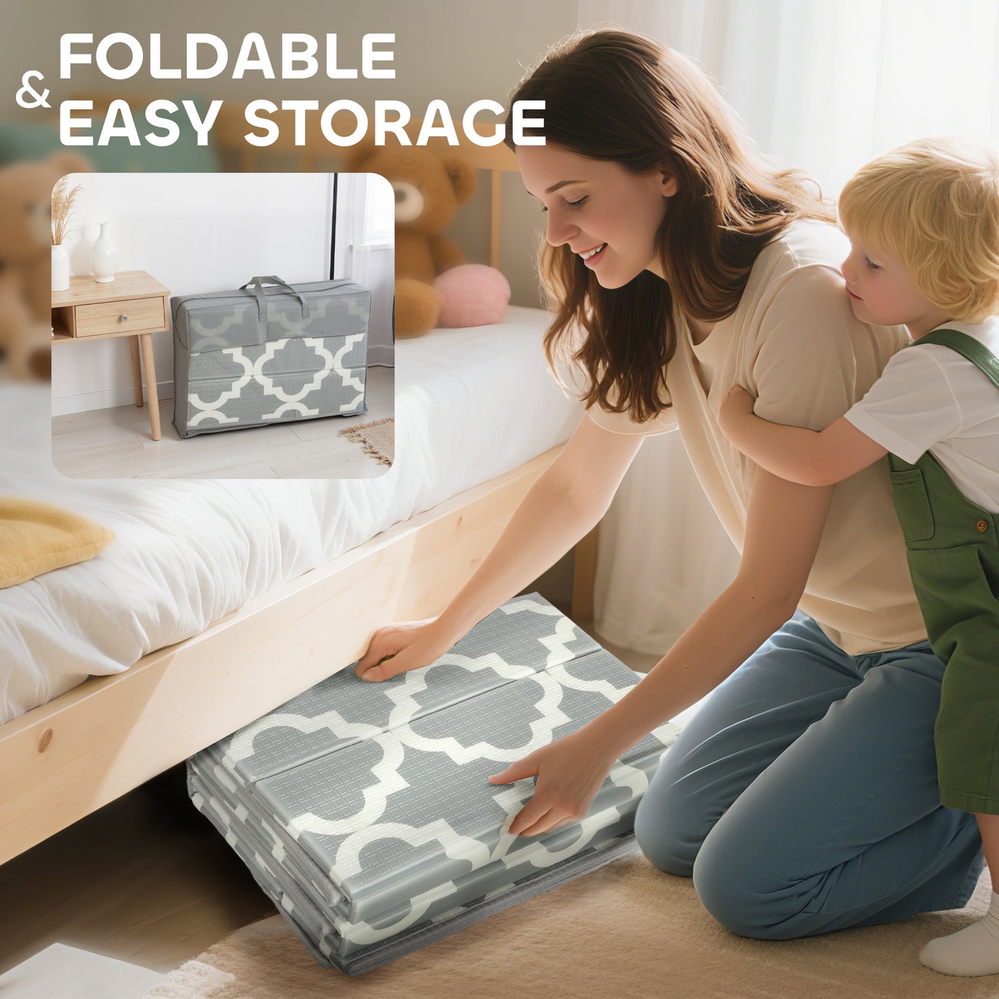 Foldable Baby Play Mat, Baby Playpen, Reversible Foam Playmat