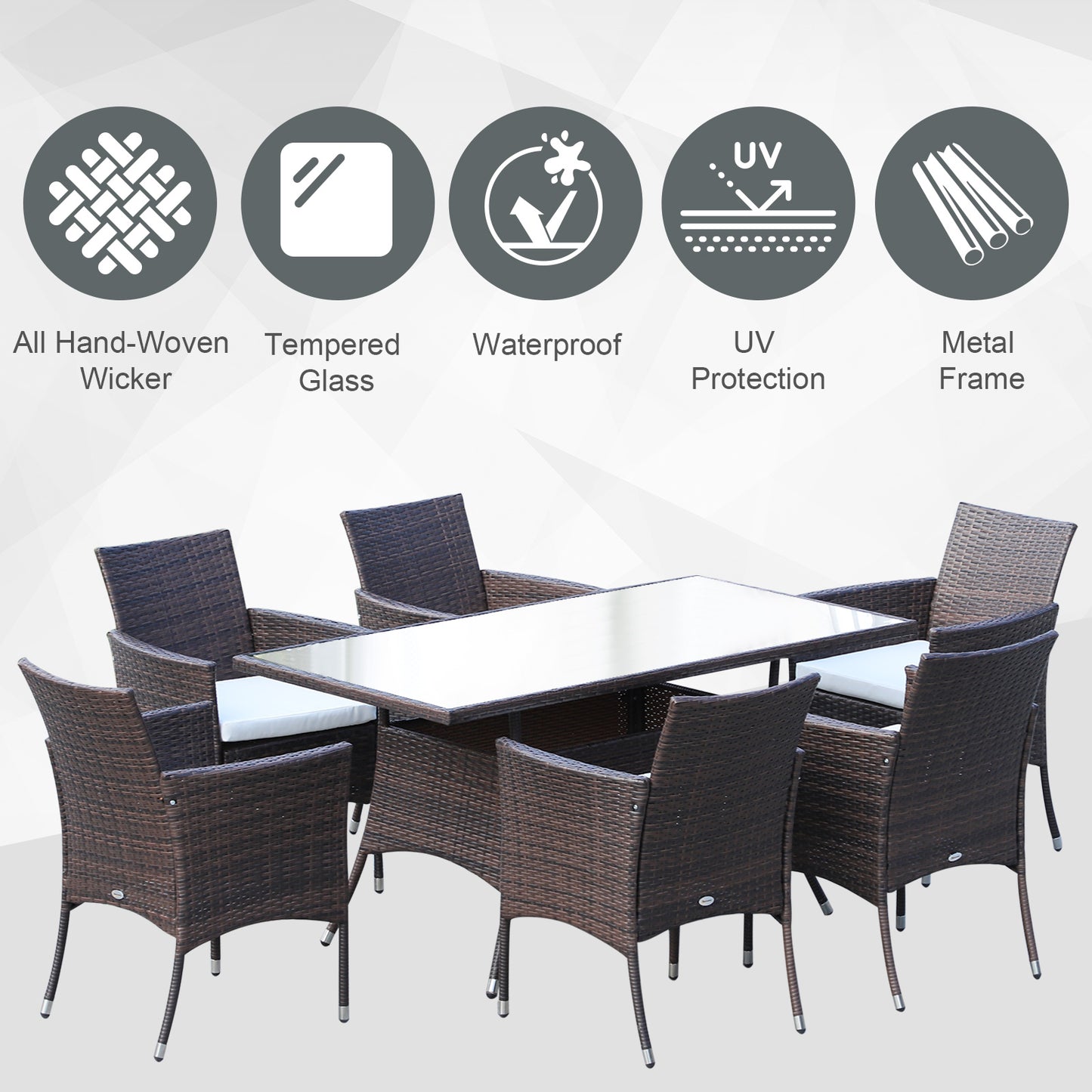 6 Seater Rattan Dining Set with Cushions