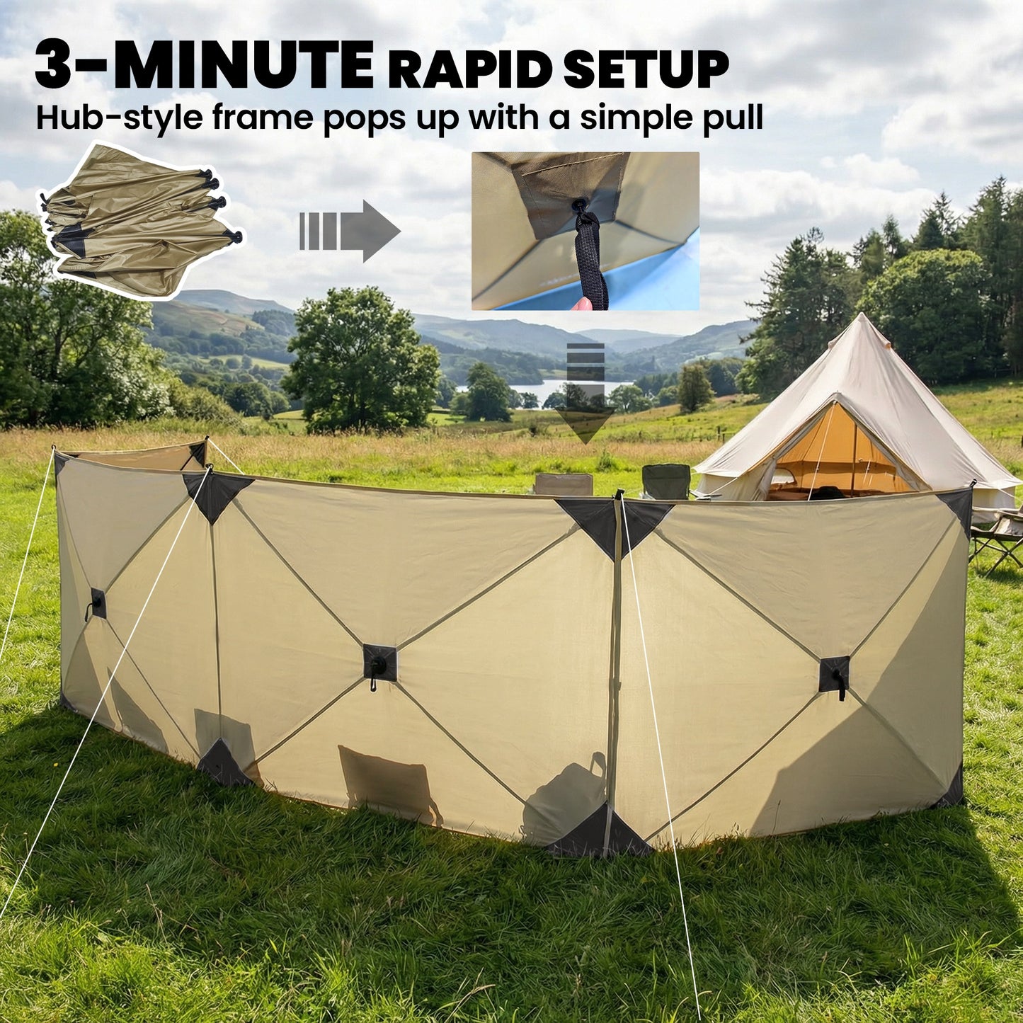 Camping Windbreak Pop Up Windbreaker Blocker with Ropes Pegs