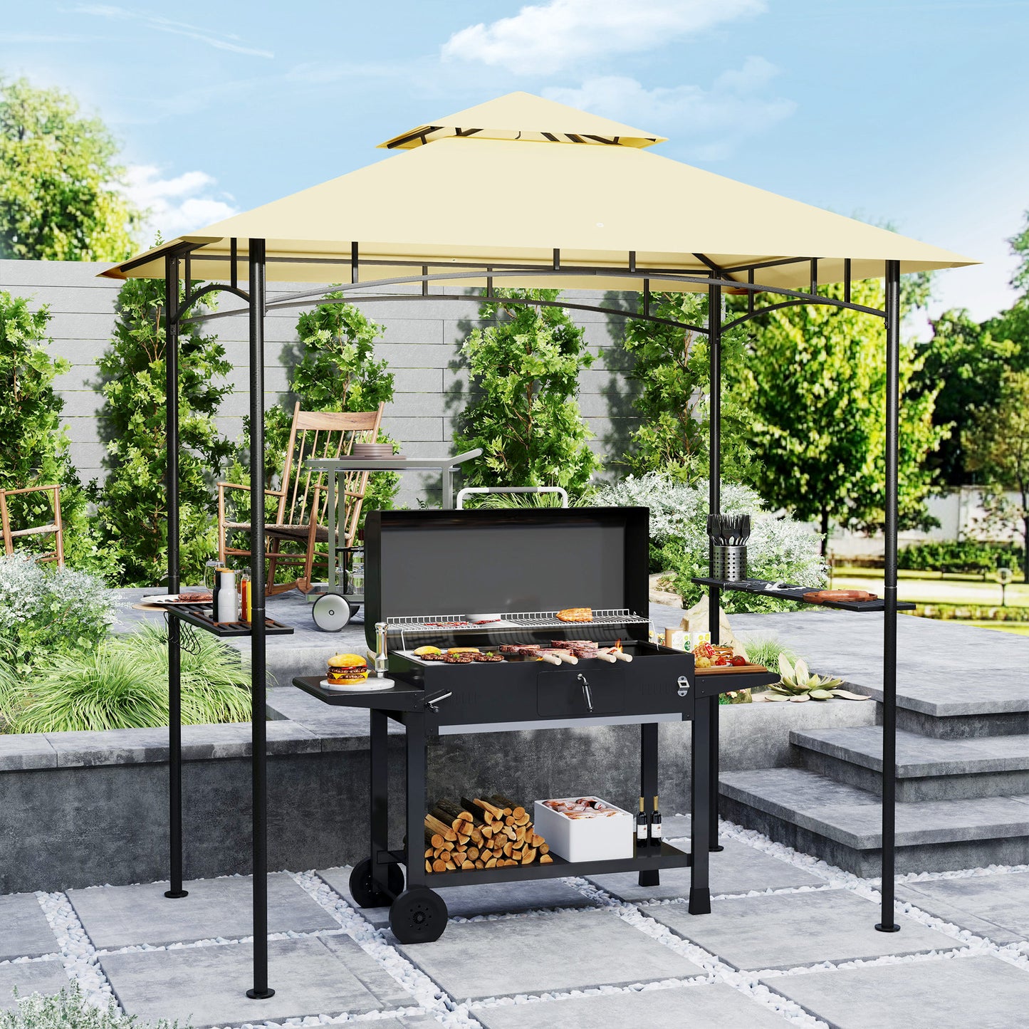 8' x 5' Grill Gazebo, Double Tiered BBQ Gazebo Shelter Canopy