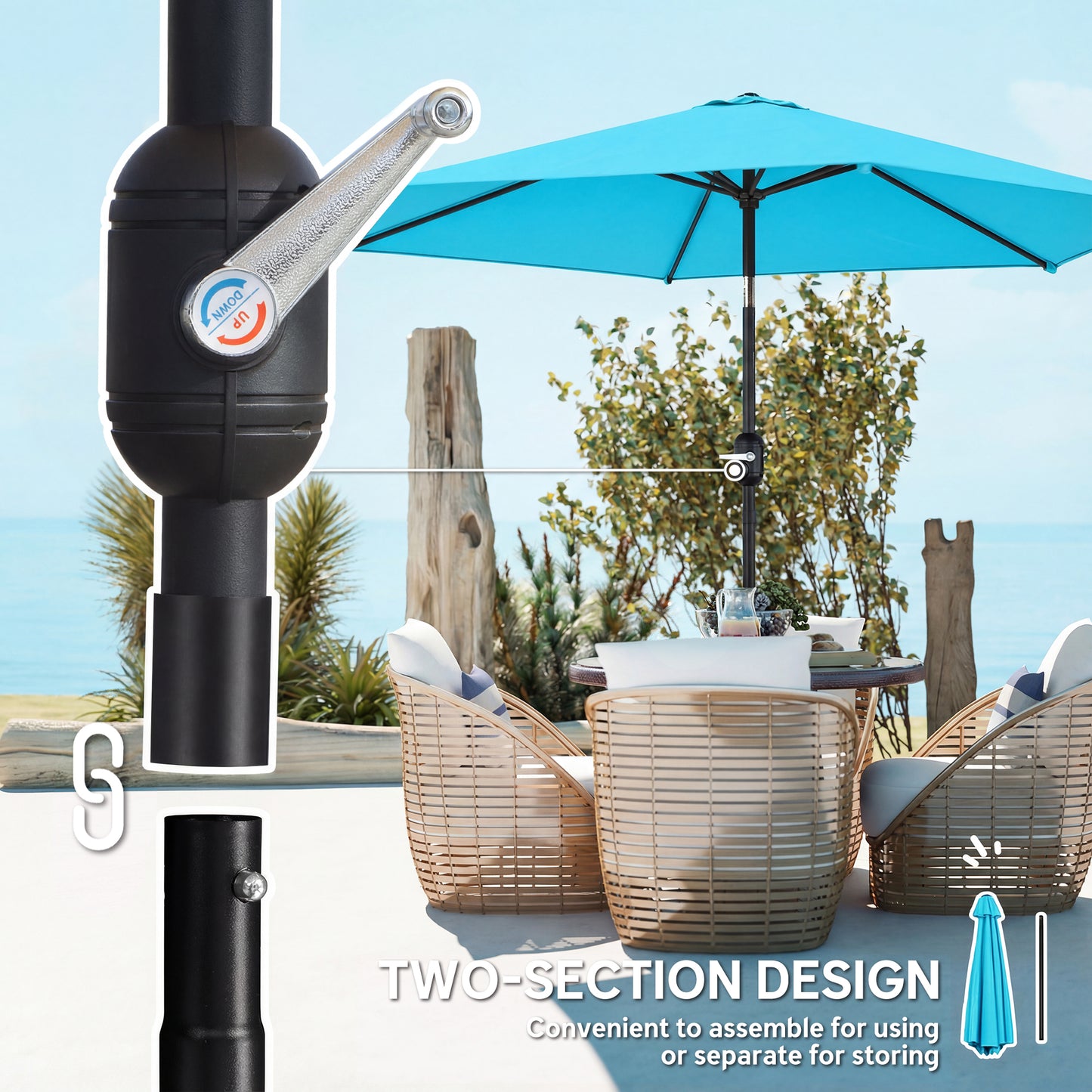 2.6 m Garden Parasol Umbrella with Aluminium Pole (3)