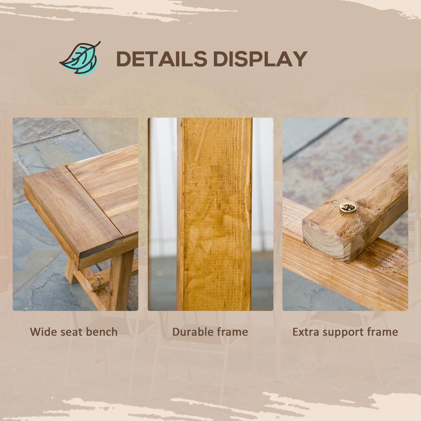 3 Pieces Picnic Bench Set with Table and 2 Benches (1)