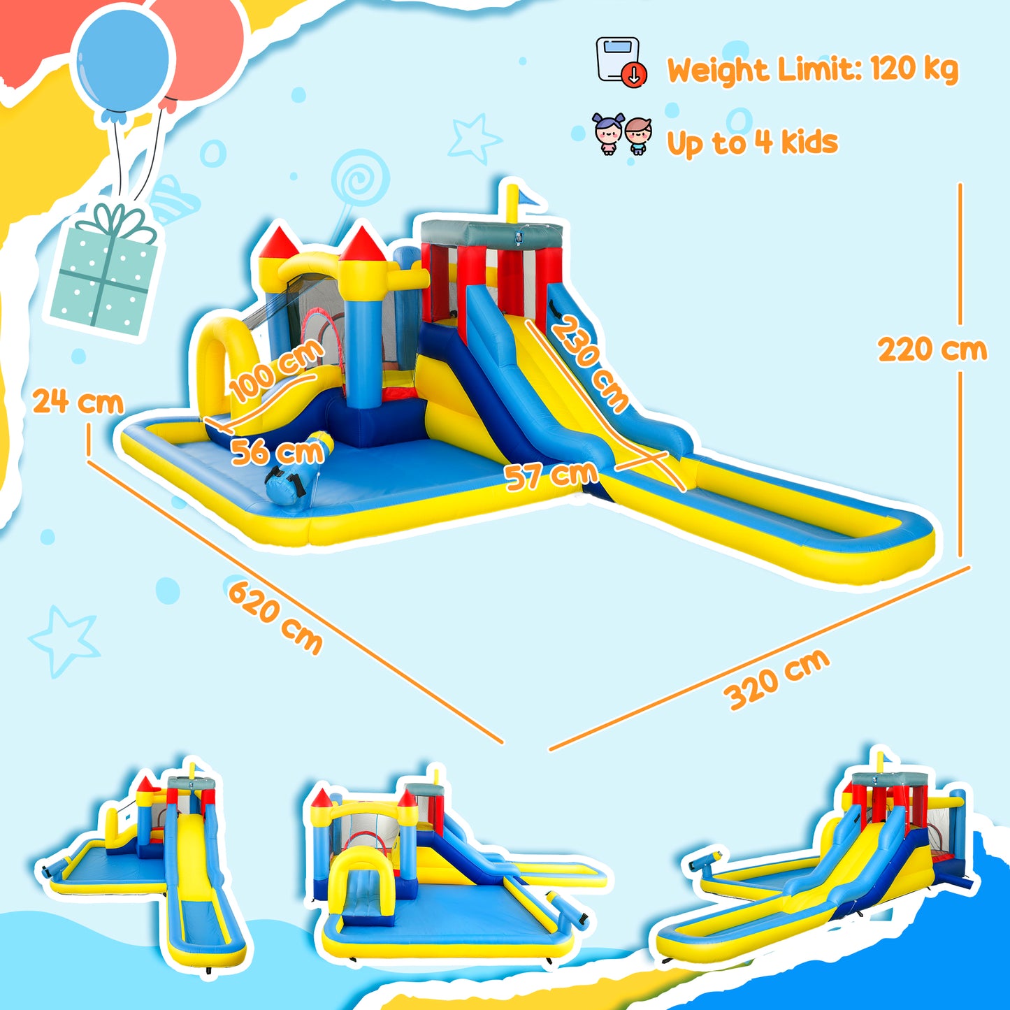 Inflatable Bouncy Castle, Kids Water Bounce House 6 in 1