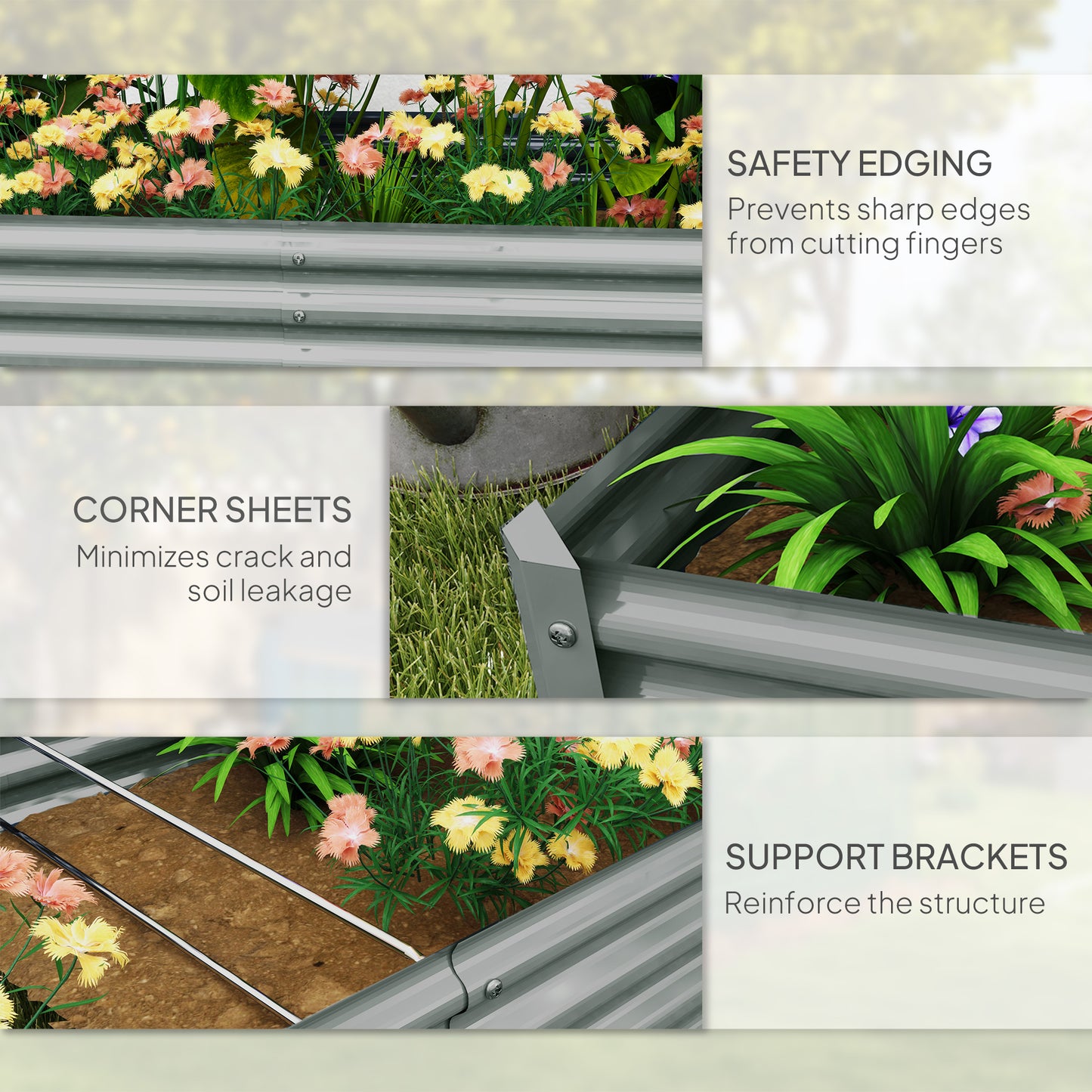 180 x 90cm Galvanised Steel Open Planter