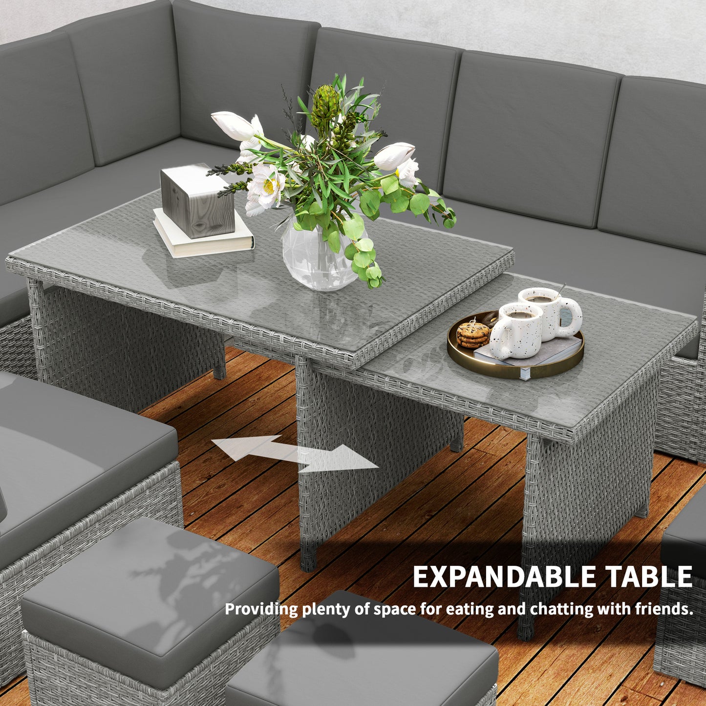 Seven-Piece Rattan Garden Sofa Set, with Expanding Table