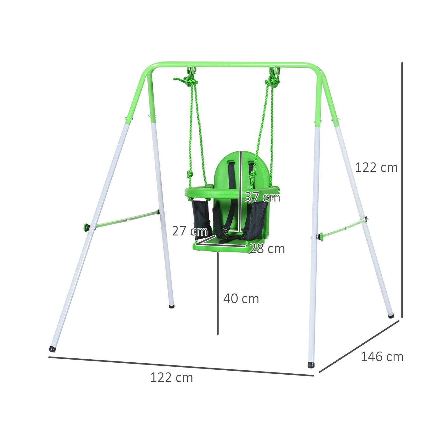 Kids Swing, Steel Nursery Swing, with Seatbelt, High Support Back