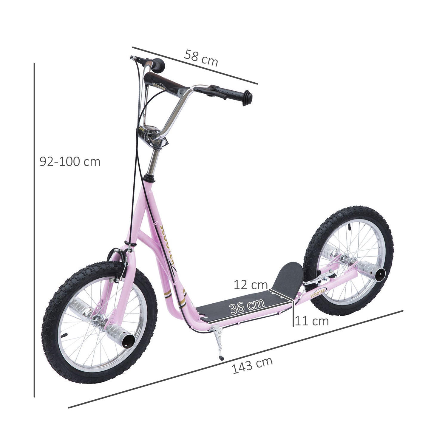 Stunt Scooter, Kids Scooter with 16" Big Wheels, Adjustable Height