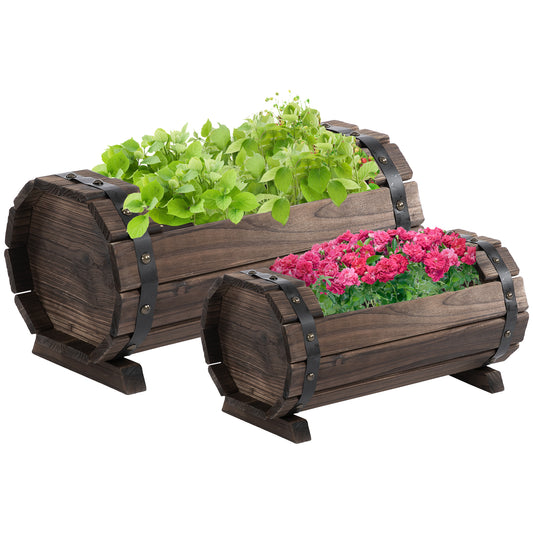 2PCs 56L Wooden Planter Box Flower Plant Pot Outdoor Flower Beds
