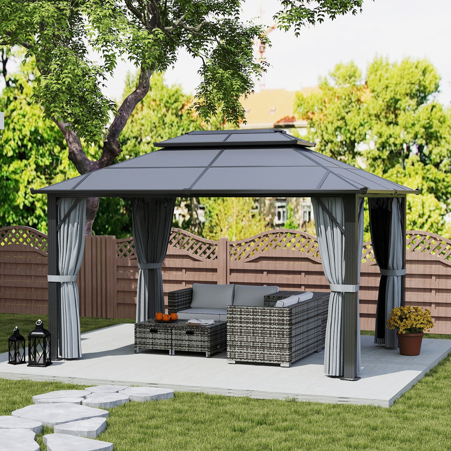 3 x 4m Hardtop Gazebo Canopy with UPF30+ Double Polycarbonate Roof