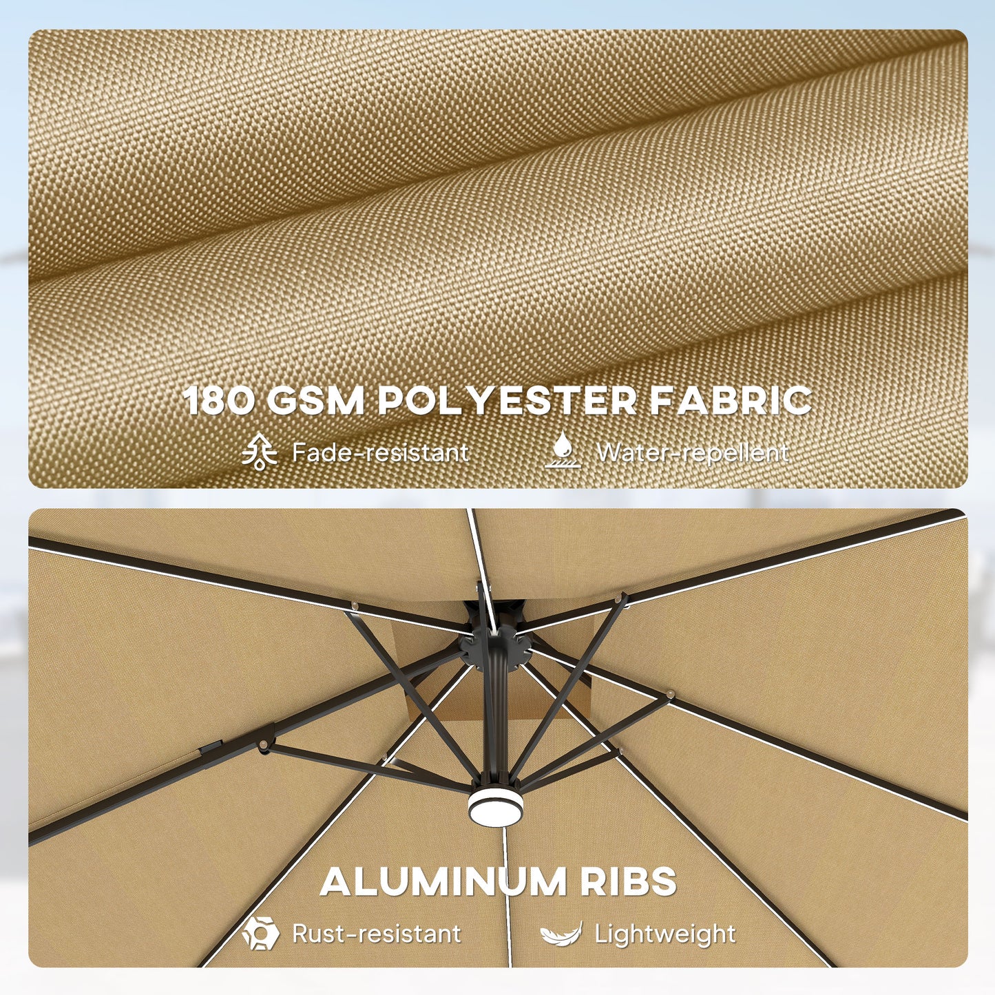 2.5m Cantilever Parasol with Solar Powered LED Lights, 360° Rotation