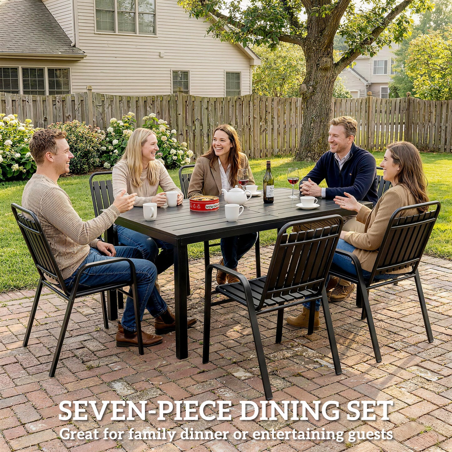 7 Pieces Outdoor Dining Set with Umbrella Hole