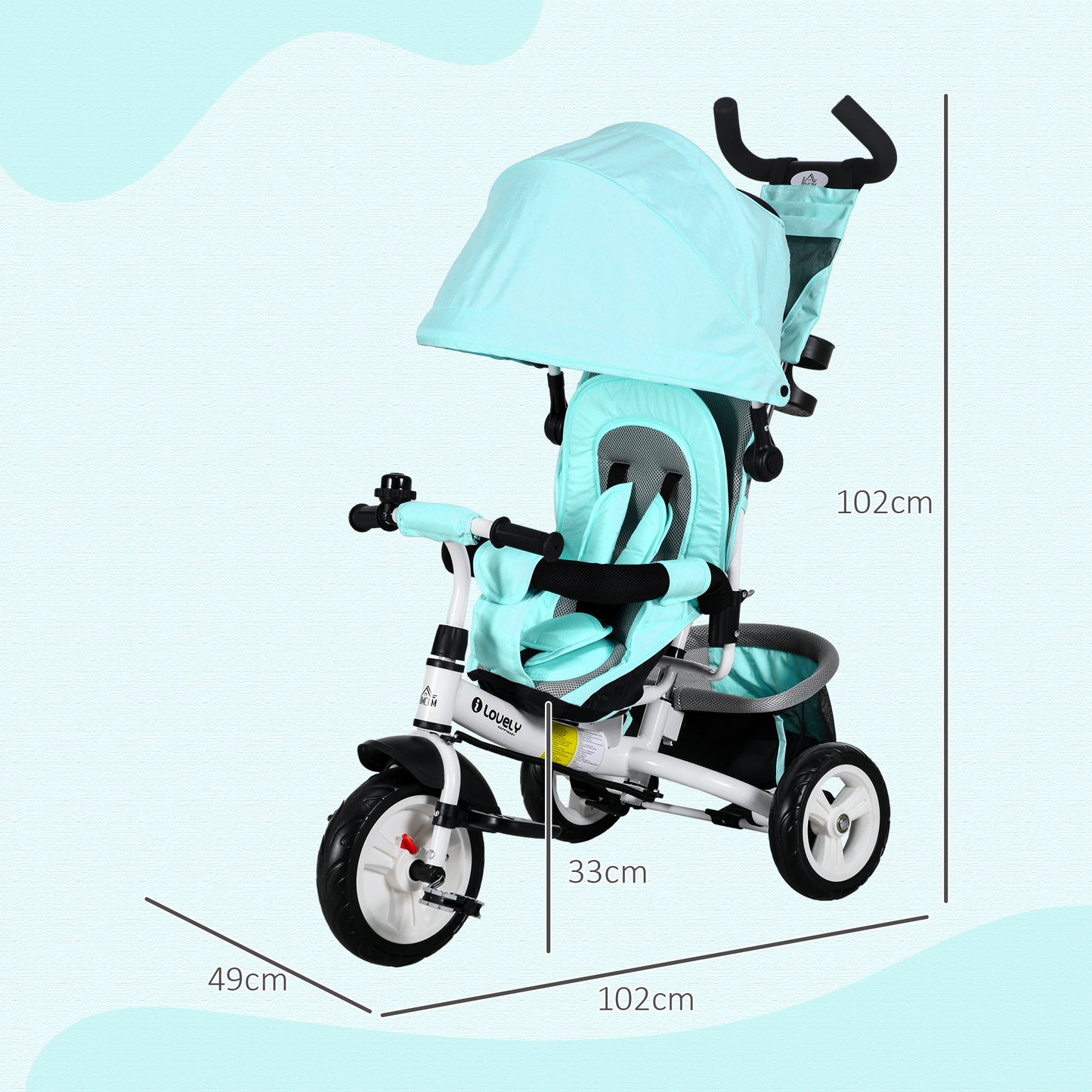 6 in 1 Kids Trike with Parent Handle, Canopy, 5-point Seat Belt (1)
