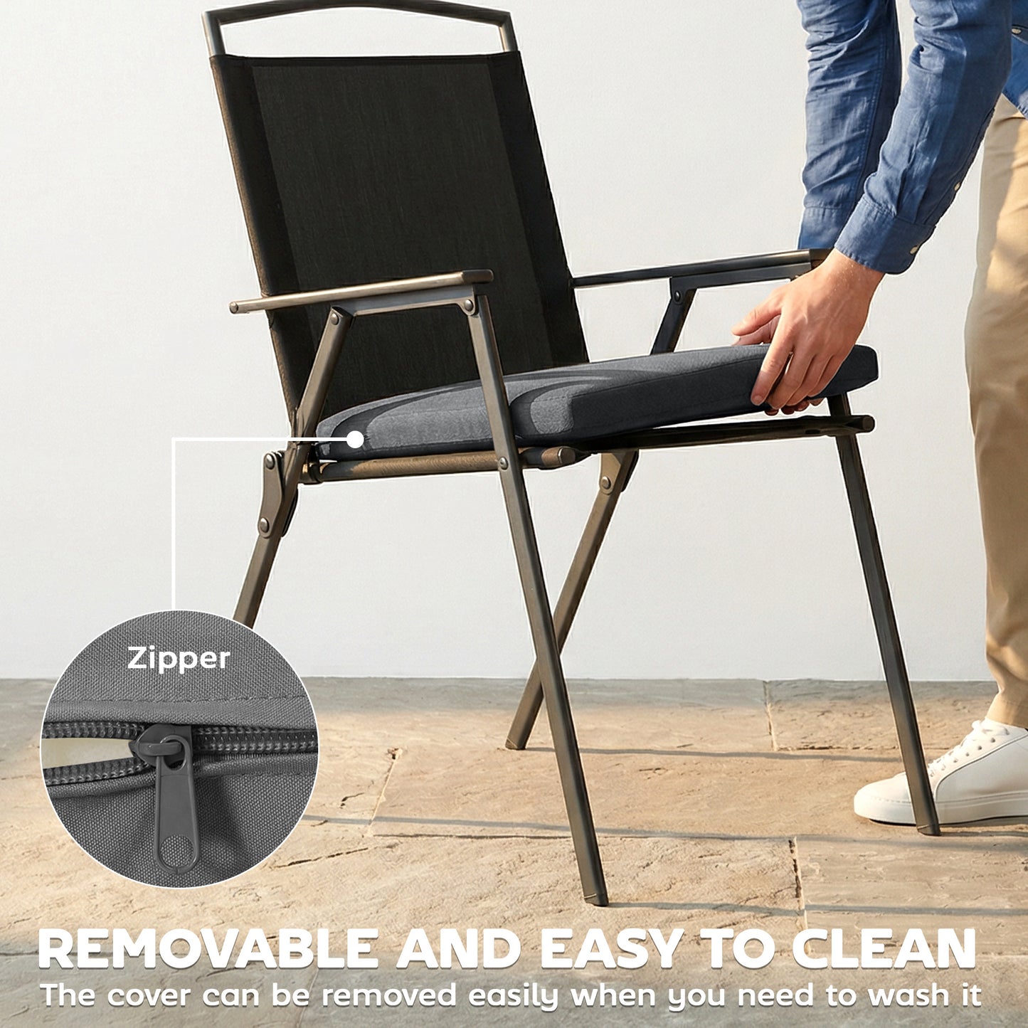 Outdoor Seat Cushions Set of 2 with Ties, Waterproof Garden Seat Pads