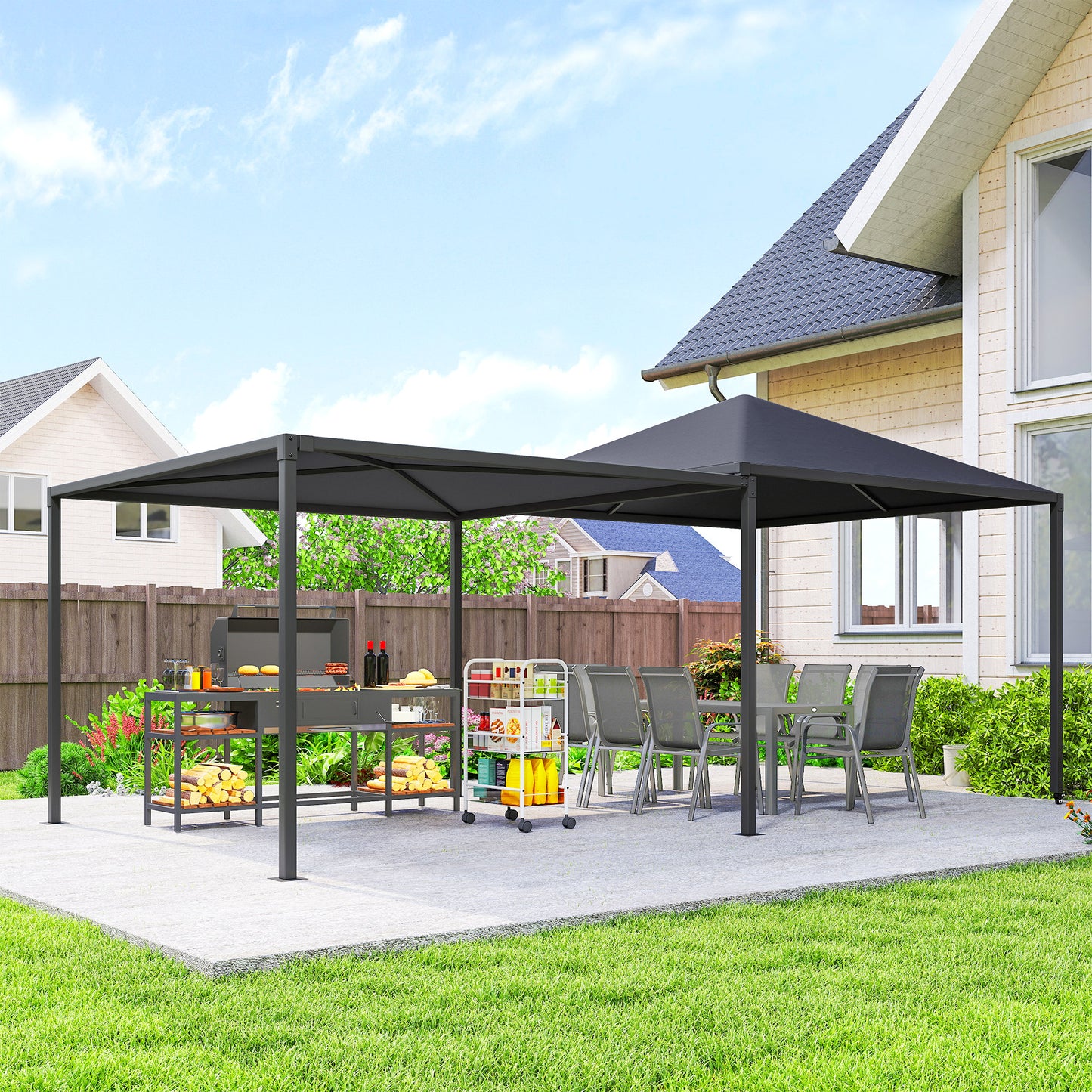 3 x 6m Garden Gazebo with Extendable Awning and Wheels