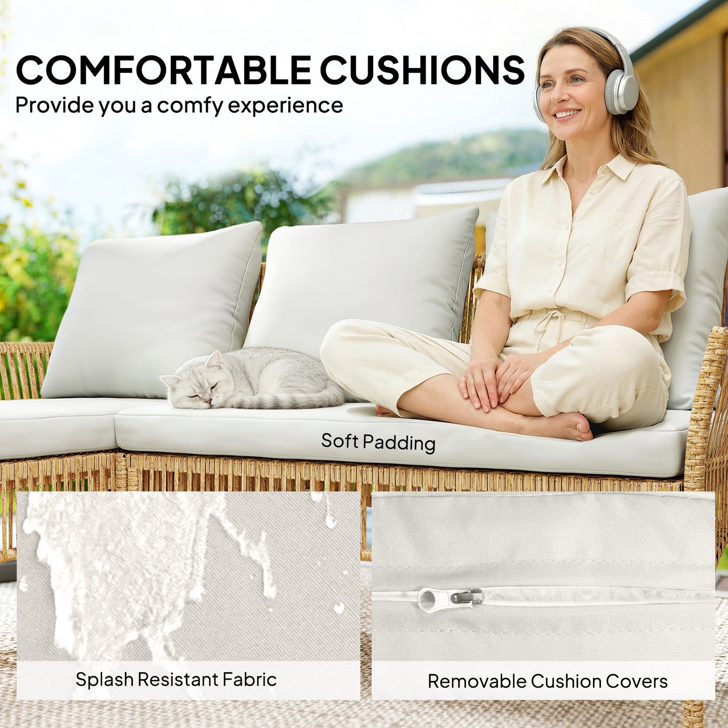 3 Piece Rattan Garden Furniture Corner Sofa Set with Chaise Lounge