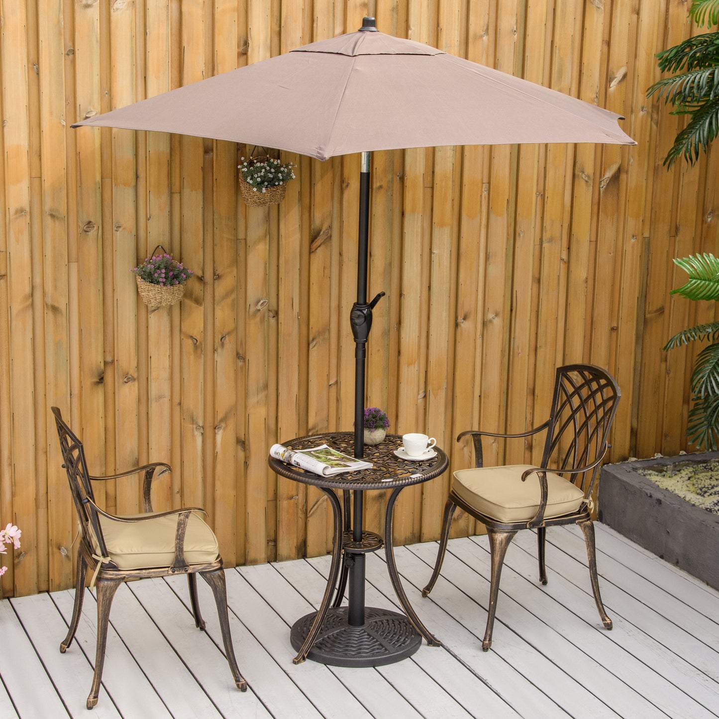 3pc Cast Aluminium Garden Bistro Set for 2 with Parasol Hole