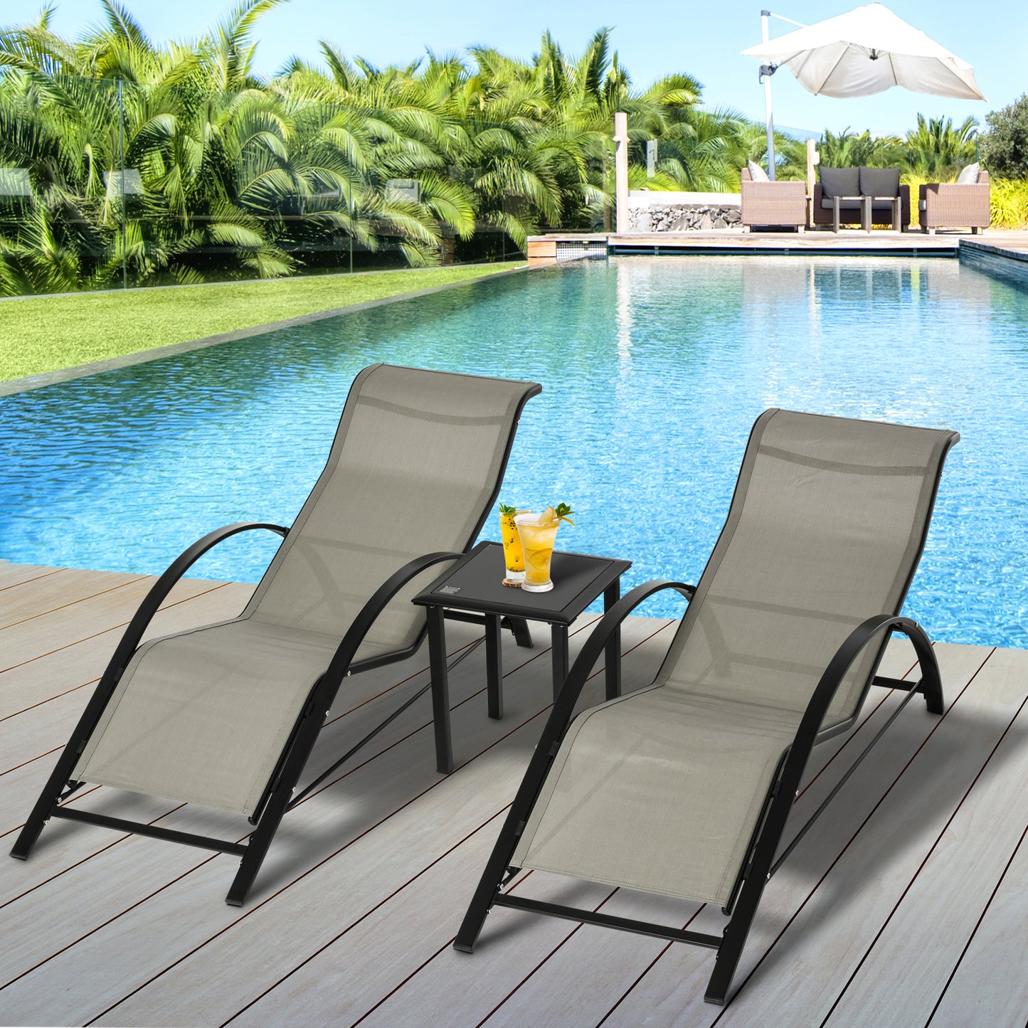 3 Pieces Sun Lounger Chair Set