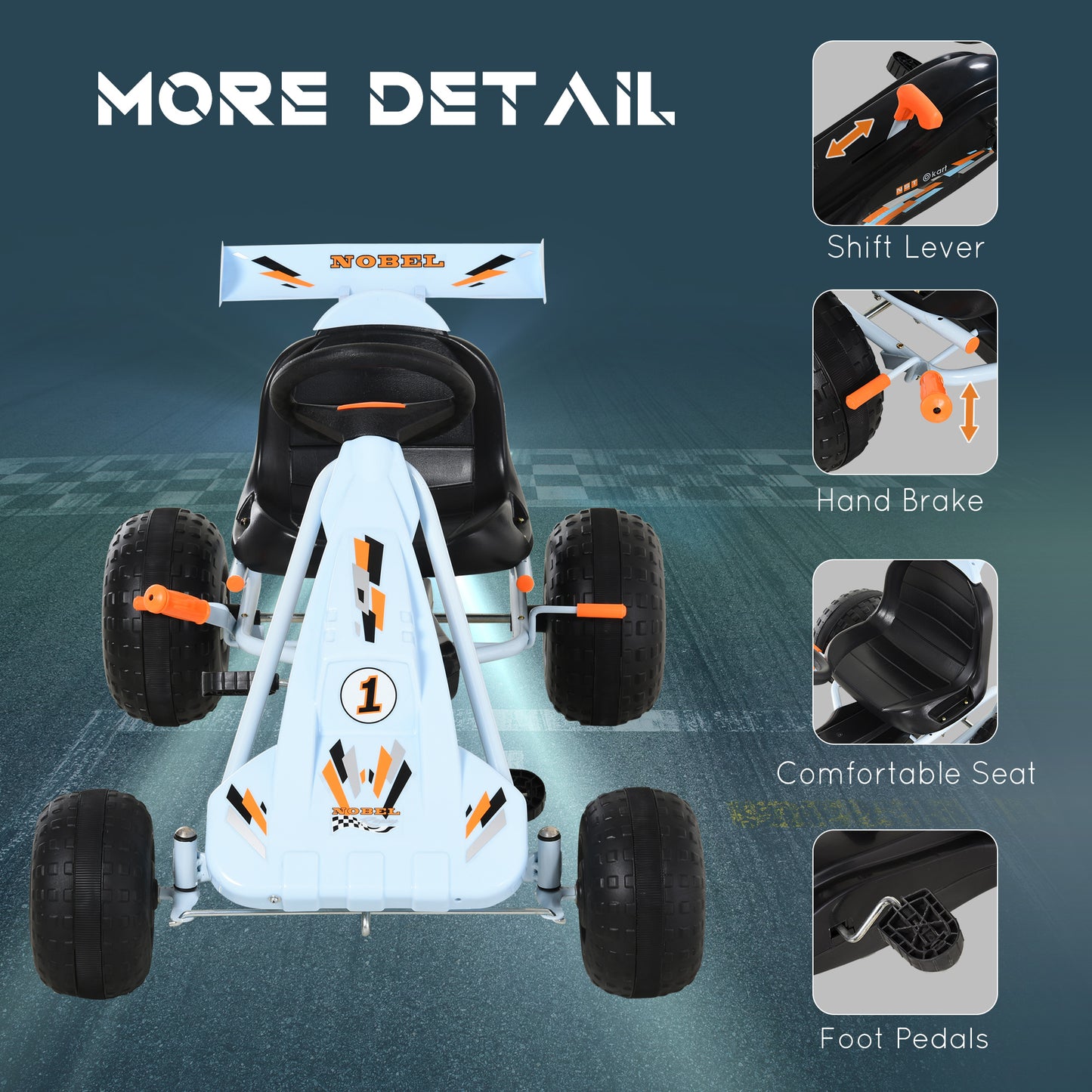 Pedal Go Kart, Kids Ride On Race Car with Brake, Gears Shift