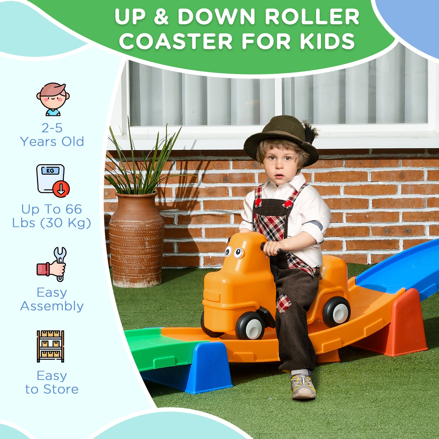 3(m) Four-Piece Ride on Kids Roller Coaster w/ Non-Slip Steps