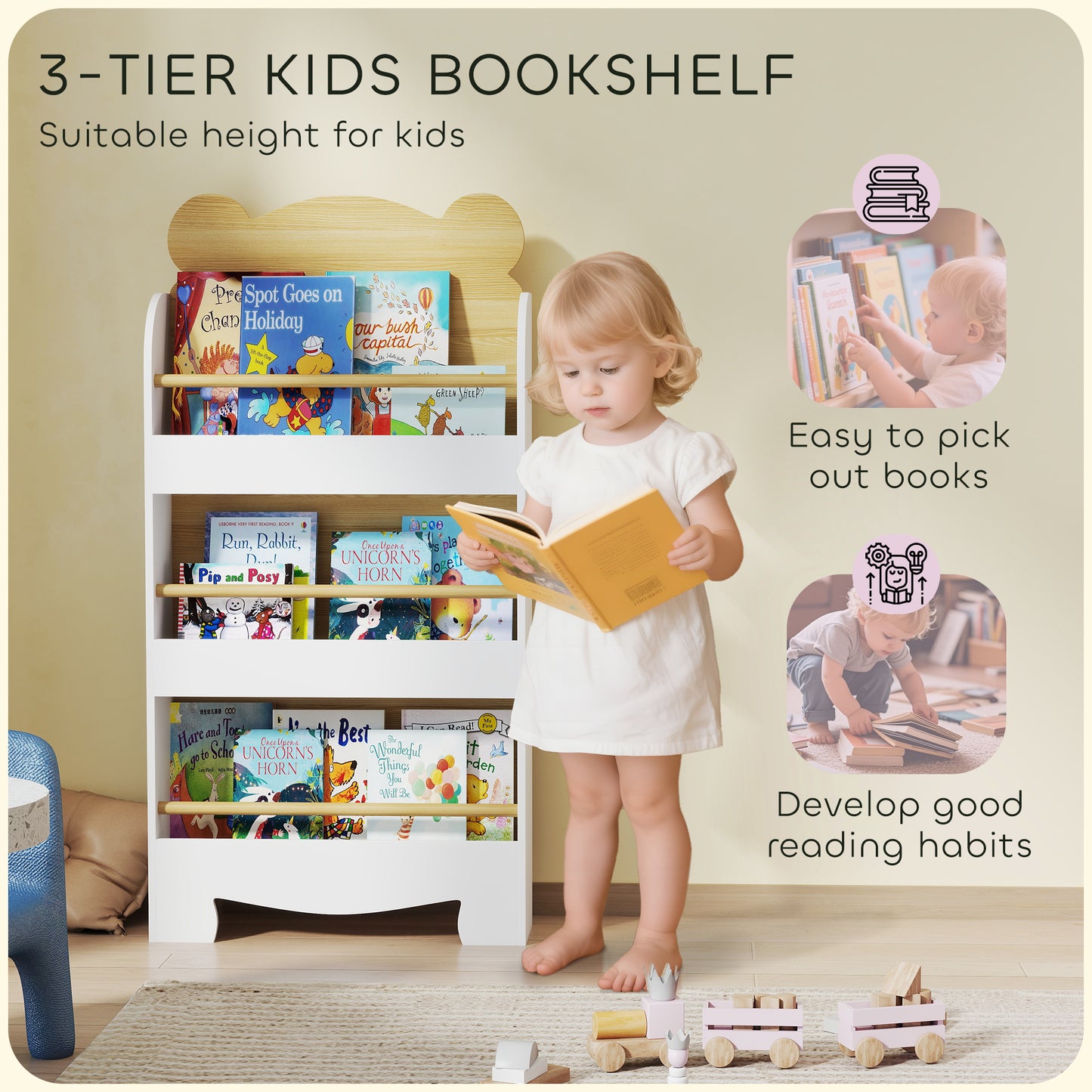Kids Bookshelf, 3 Tier Children Bookcase
