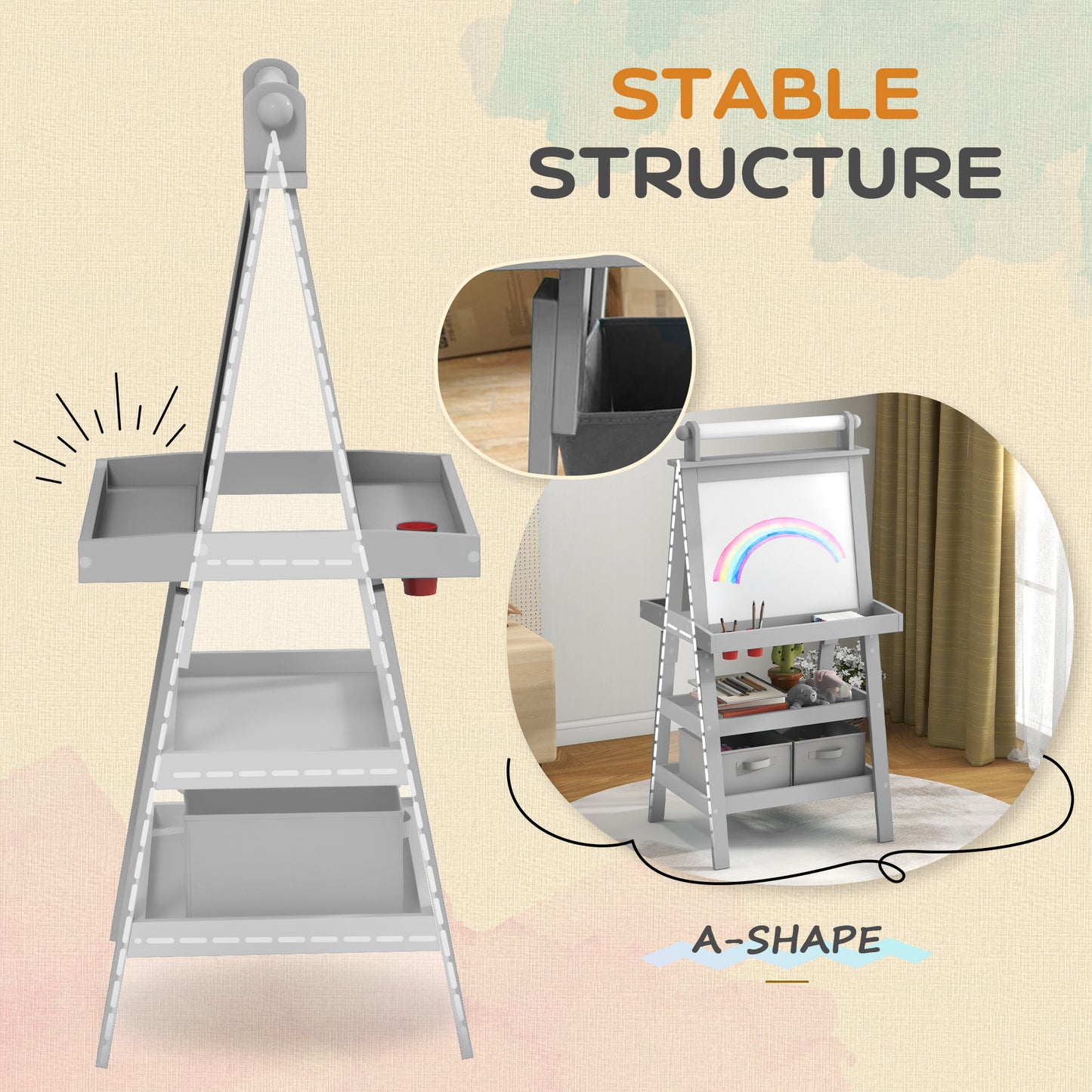 3 in 1 Kids Easel Double-Sided Magnetic Whiteboard and Chalkboard