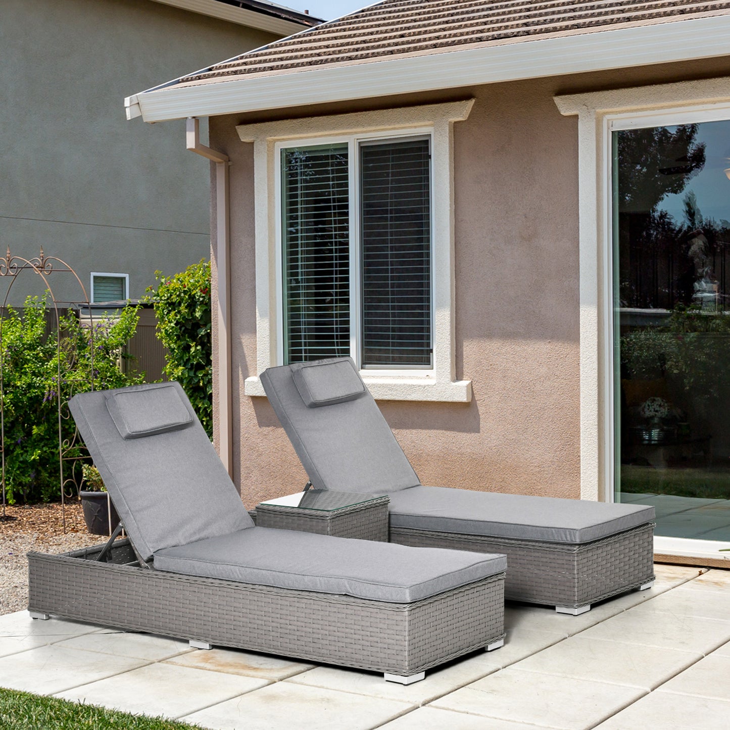 3 Pieces Rattan Sun Lounger Set with Aluminium Frame