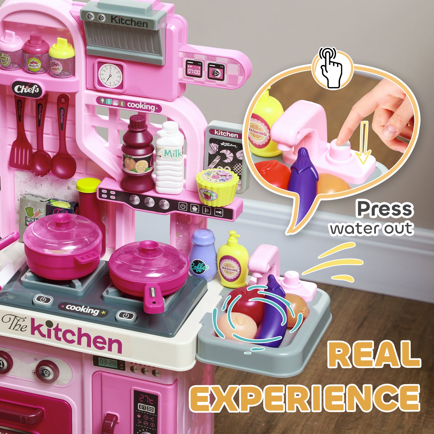 Kids Kitchen with 33 Pieces, Lights, Sounds, Storage
