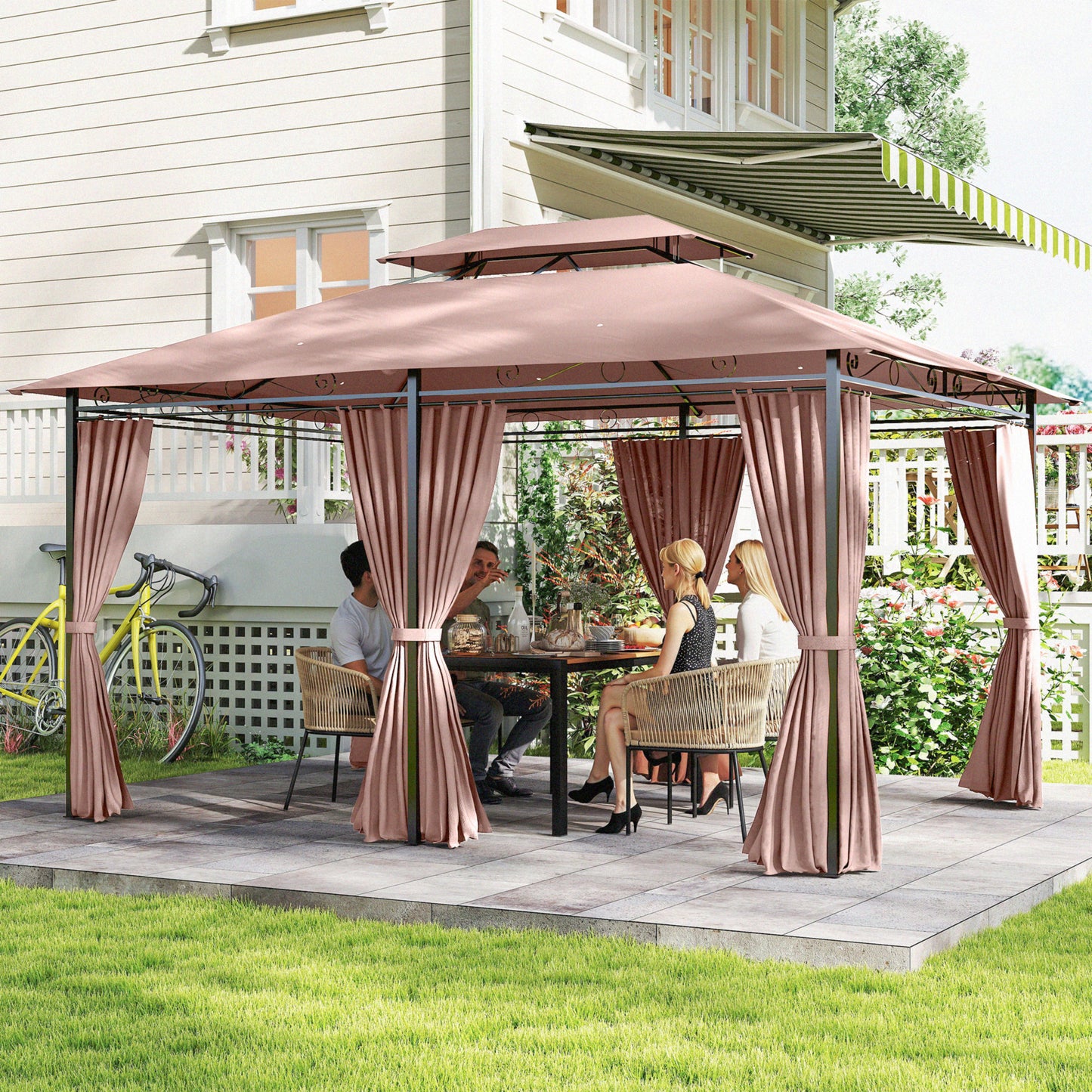 4m x 3(m)Garden Gazebo, Double Roof Outdoor Gazebo Canopy Shelter (1)