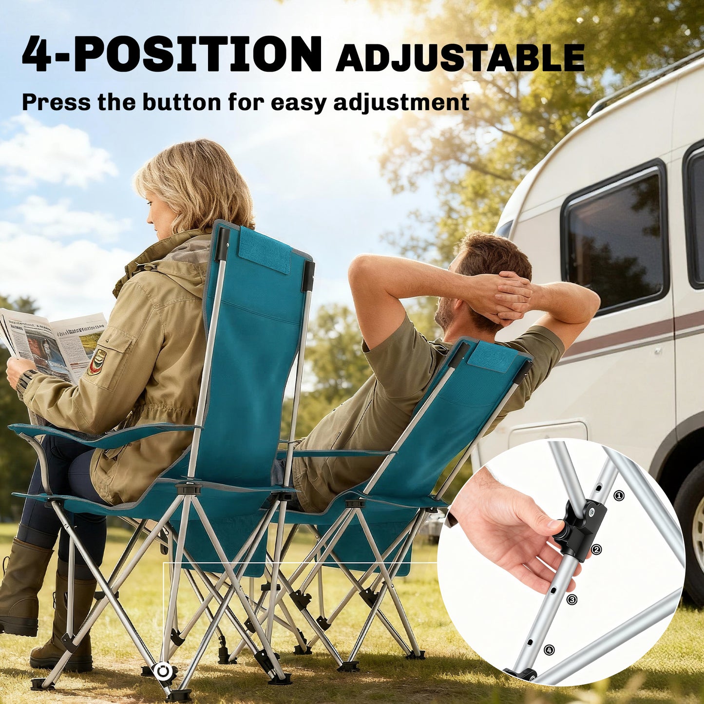 Set of 2 Reclining Folding Camping Chair w/ Detachable Footrest (3)
