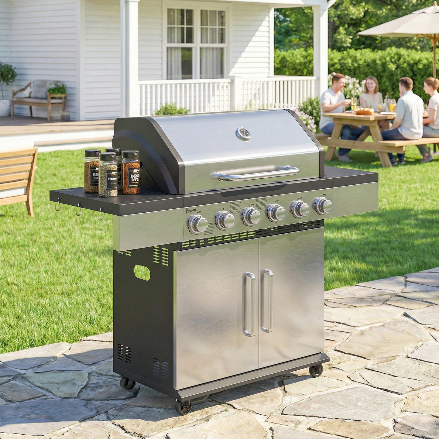 6 Burner Liquid Propane Gas BBQ Grill