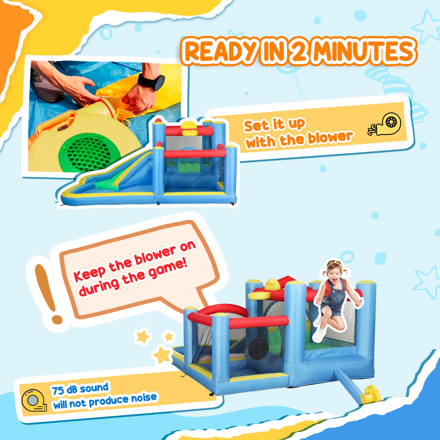 Inflatable Bouncy Castle with 550W Blower, Basketball Hoop