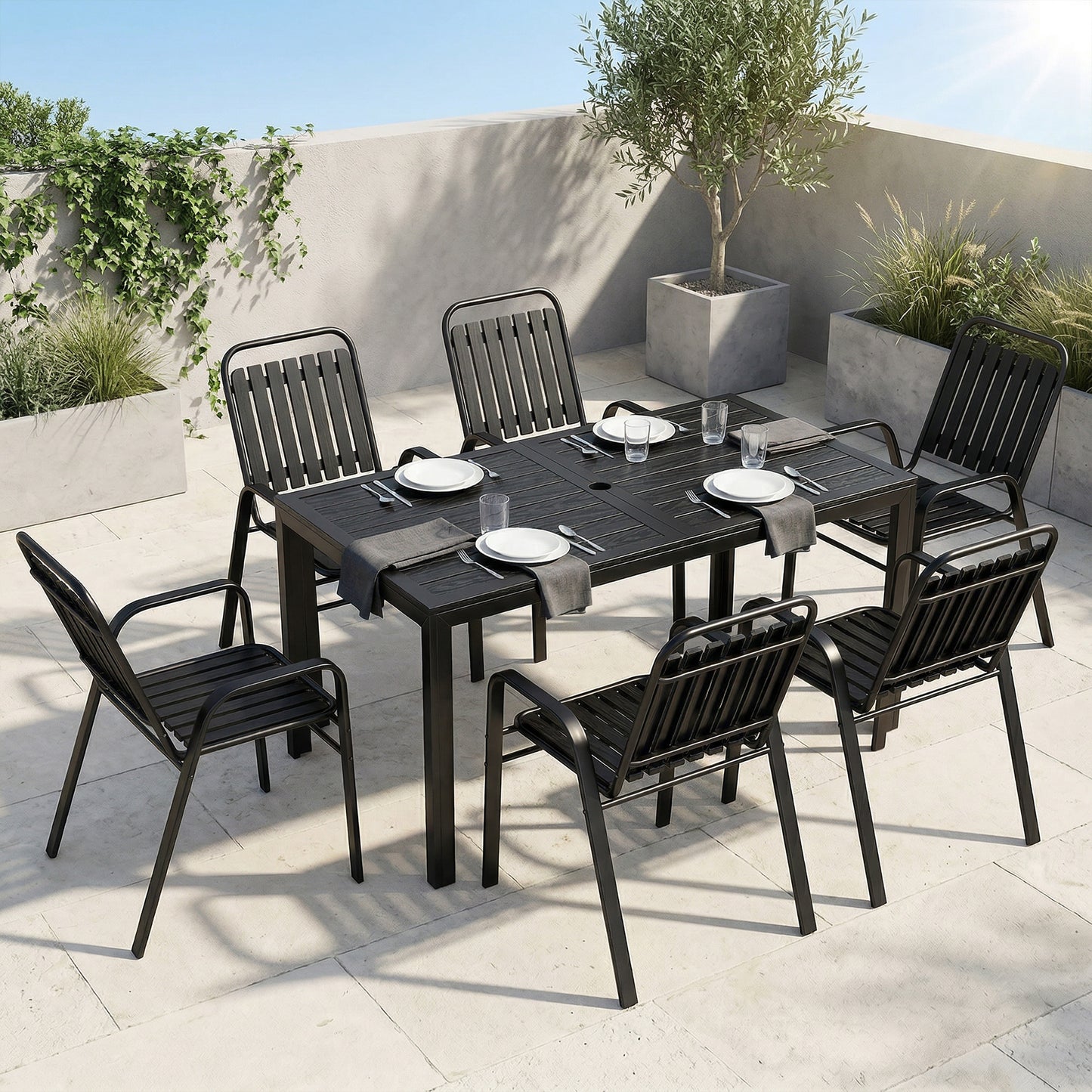 7 Pieces Outdoor Dining Set with Umbrella Hole