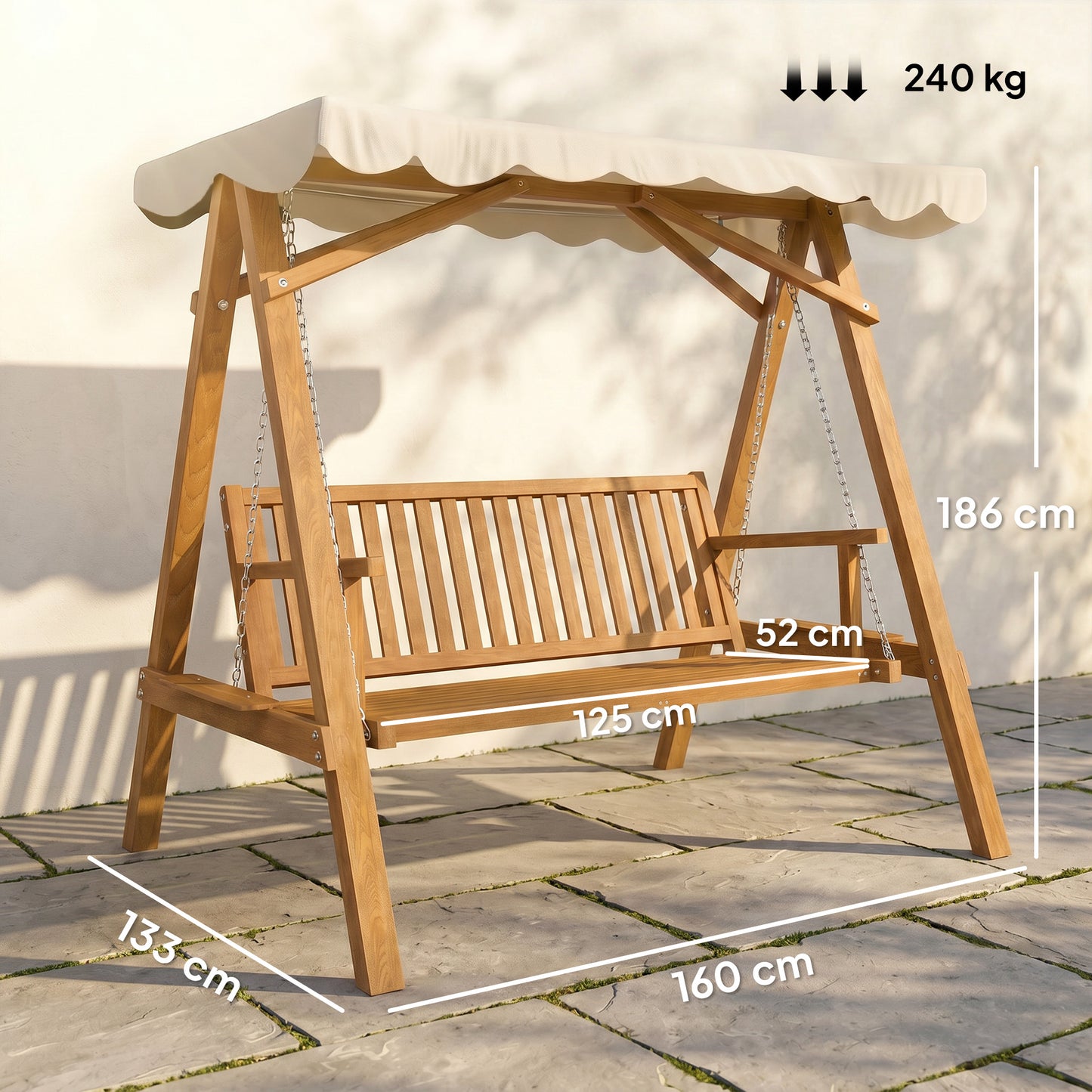 2 Seater Garden Swing Seat with Canopy, Wooden Swing Chair