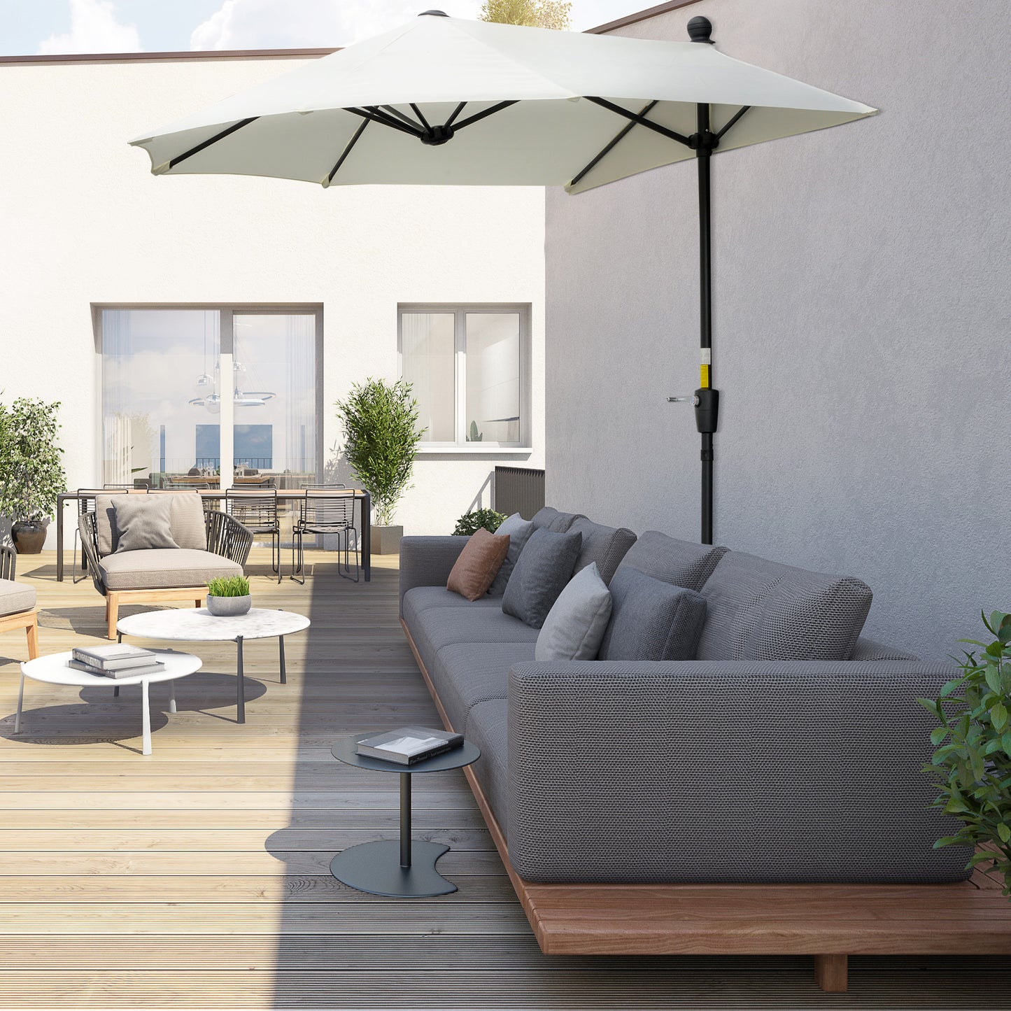 2m Half Parasol Market Umbrella Garden Balcony Parasol