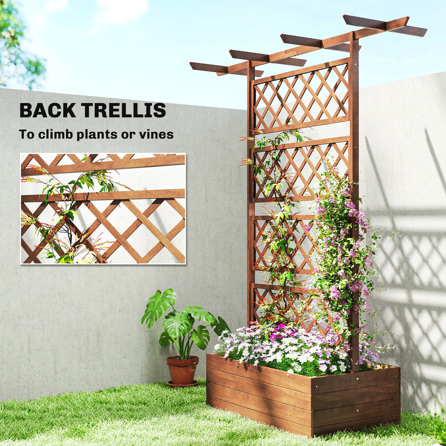 Wooden Trellis Planter Box, Raised Garden Bed to Grow Vegetables