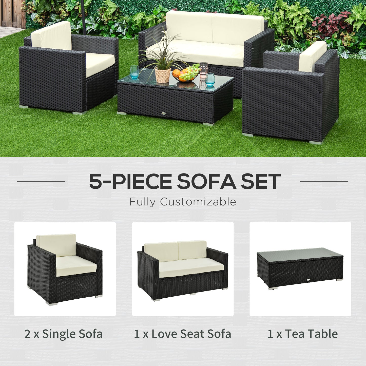 4-Seater Rattan Sofa Set Garden Rattan Furniture Wicker Steel Chair