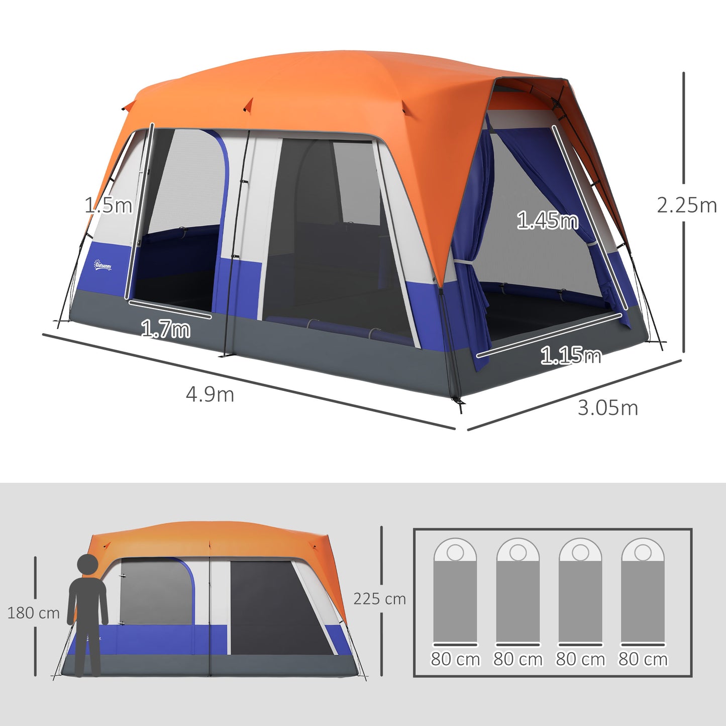Six-Man Camping Tent, with Small Rainfly and Accessories