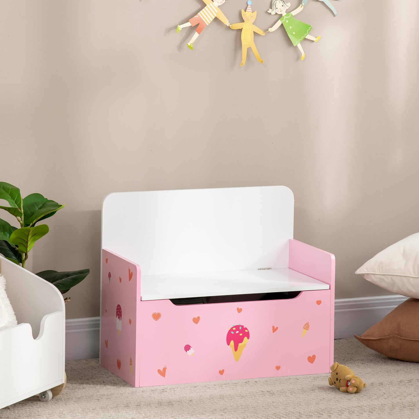 2-in-1 Kids Storage Bench, Toy Box w/ Safety Rod