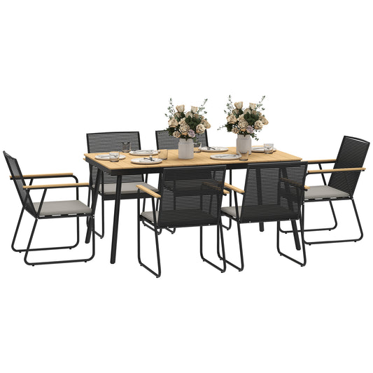 6 Seater Garden Dining Set with Soft Cushions, Rattan Backrest (1)