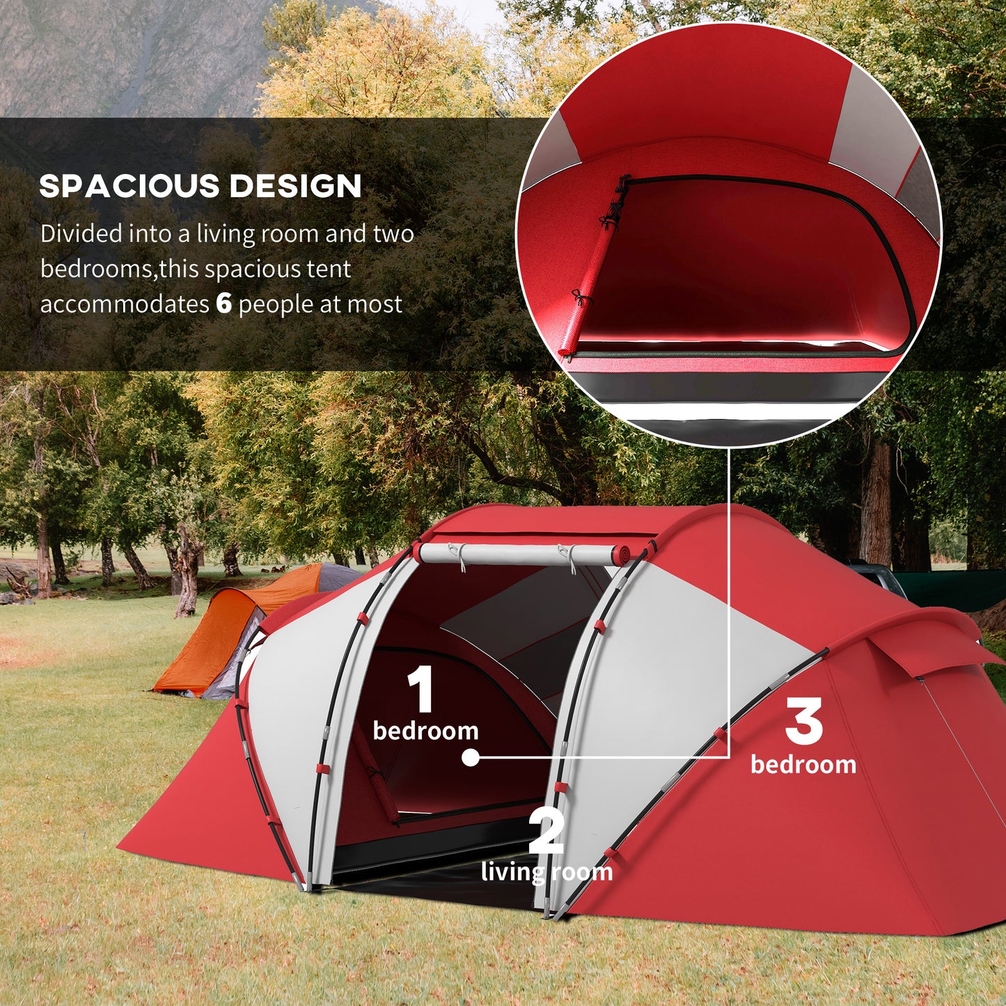 4-6 Man UV Protection Camping Tent - Grey and