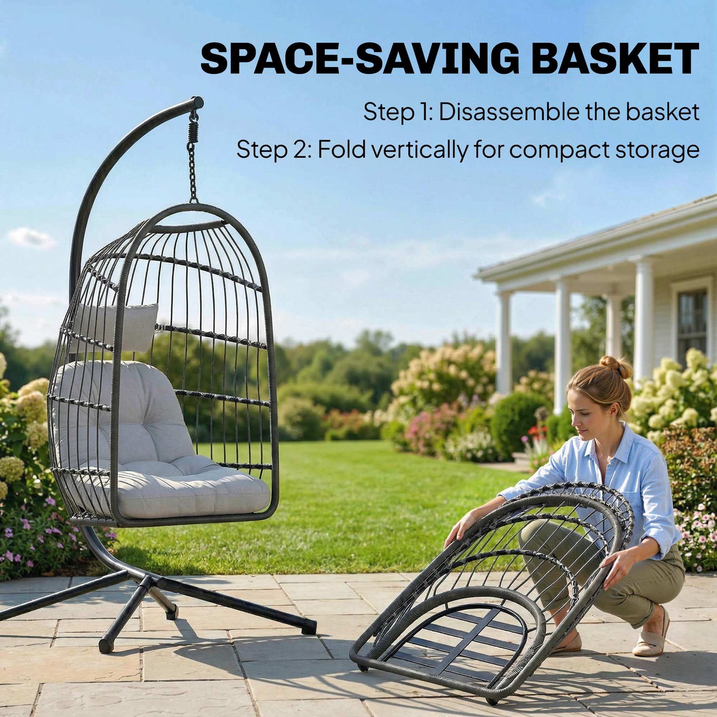 Hanging Egg Chair, Indoor Outdoor Hammock Swing Chair with Stand (1)