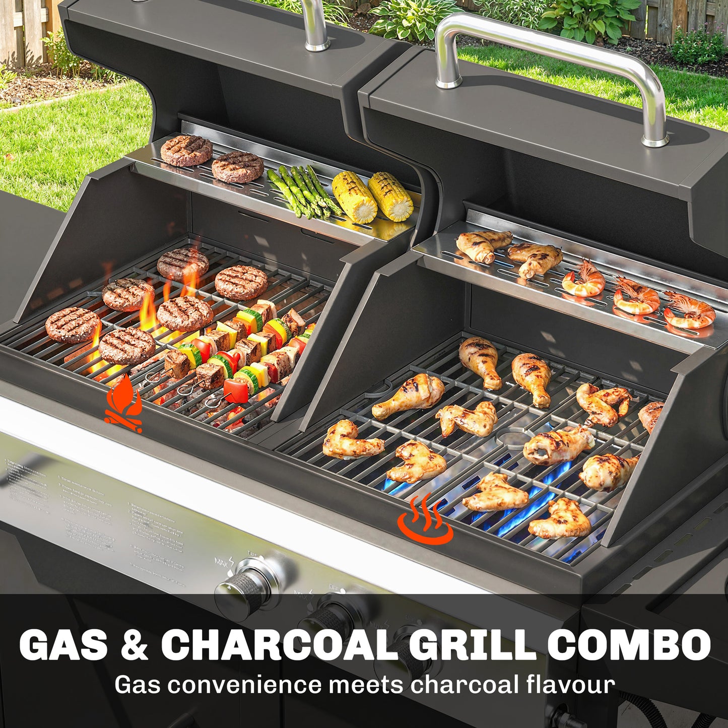 2+1 Burner Hybrid Dual Fuel BBQ Gas Grill